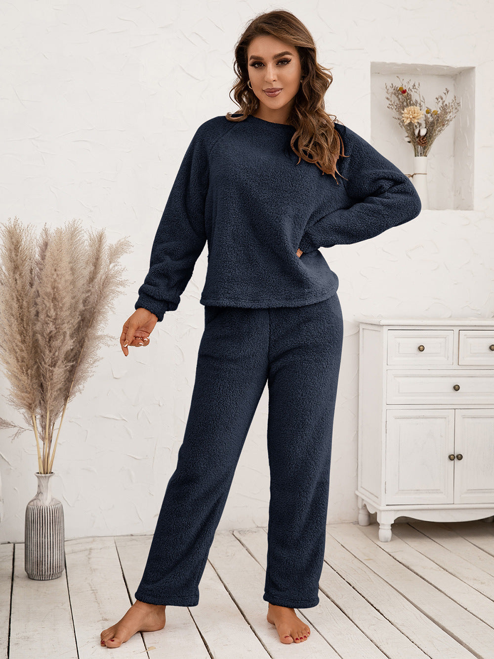 Ivy Lane Teddy Long Sleeve Top and Pants Lounge Set - Ladyez