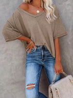 Waffle Knit V-Neck Short Sleeve T-Shirt