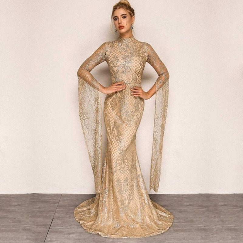 Winter Dress Women Silver Slim Dress Maxi Dress