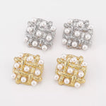Pearl Grid Square Stud Earrings
