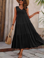 Tiered V-Neck Sleeveless Dress - Ladyez