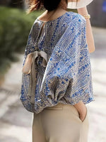 Bohemian Print Round Neck Loose Batwing Sleeve Blouse - Ladyez