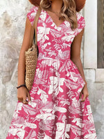 Full Size Printed V-Neck Tiered Maxi Dress Plus Size