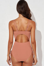 Tied Cutout Plunge One-Piece Swimsuit - Ladyez