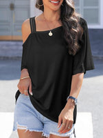 Asymmetrical Neck Half Sleeve T-Shirt - Ladyez