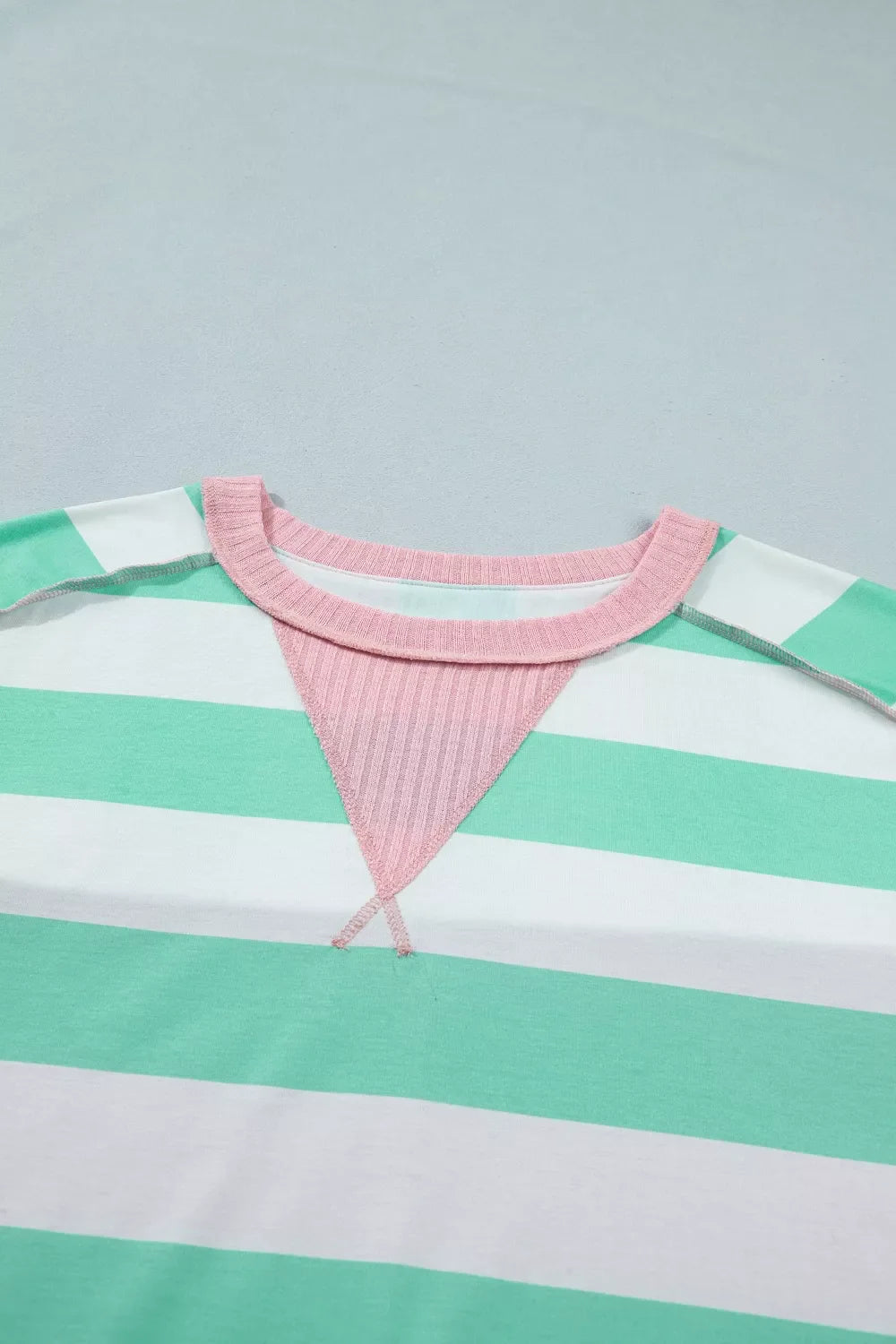 Stripe Exposed Seam Ribbed Patchwork Oversized Tee