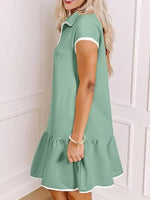 Zip Front Cap Sleeve Ruffle Hem Dress