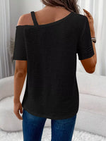 One-Shoulder Chain Detail Waffle Knit T-Shirt