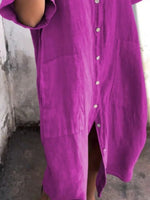 Full Size Casual Linen Button-Down Shirt Dress Plus Size - Ladyez
