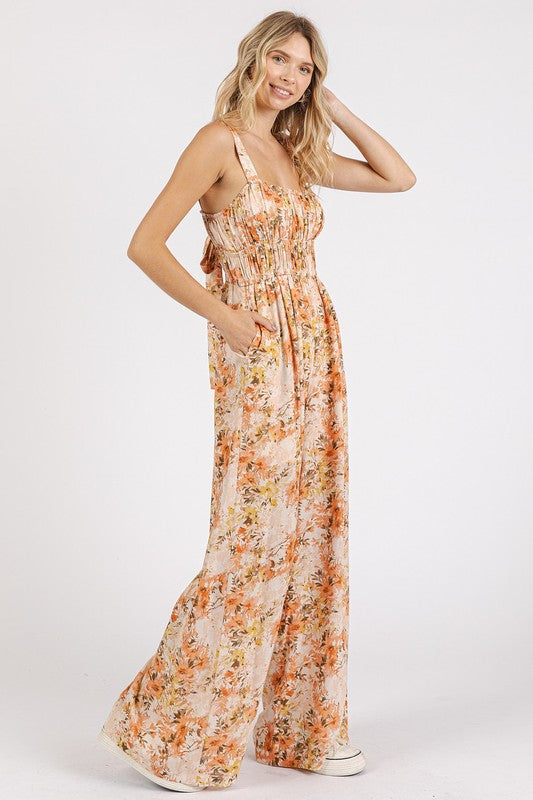 Mittoshop Flower Print Gathered Bust Sleeveless Jumpsuit - Ladyez