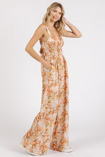 Mittoshop Flower Print Gathered Bust Sleeveless Jumpsuit - Ladyez