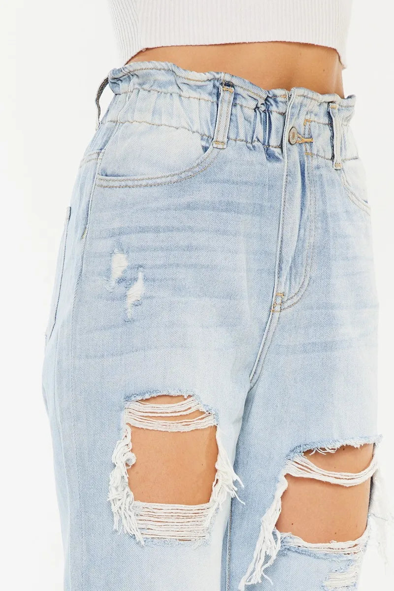 Kancan Open Pack Paperbag Mom Jeans - Ladyez