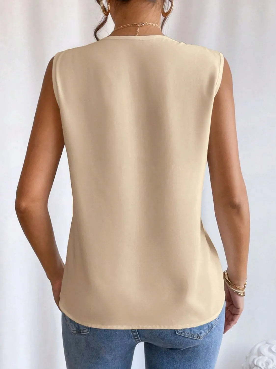 V-Neck Pleated Sleeveless Cami Tank Top - Ladyez