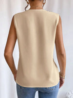 V-Neck Pleated Sleeveless Cami Tank Top - Ladyez