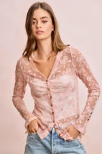 BiBi Bow Pattern Shrried V-neck Mesh Cardigan Top