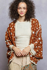 POL Open Front Floral Pattern Crochet Cardigan