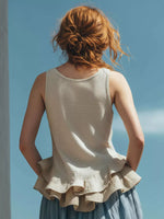 Ruffled Hem Round Neck Tank