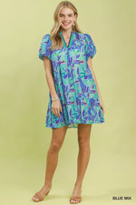 Umgee Tropical Floral Puff Sleeve Tiered Mini Dress