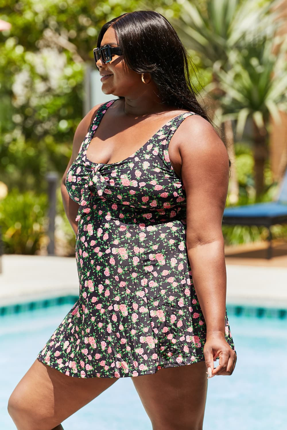 Marina West Swim Full Size Clear Waters Swim Dress in Black Roses - Ladyez