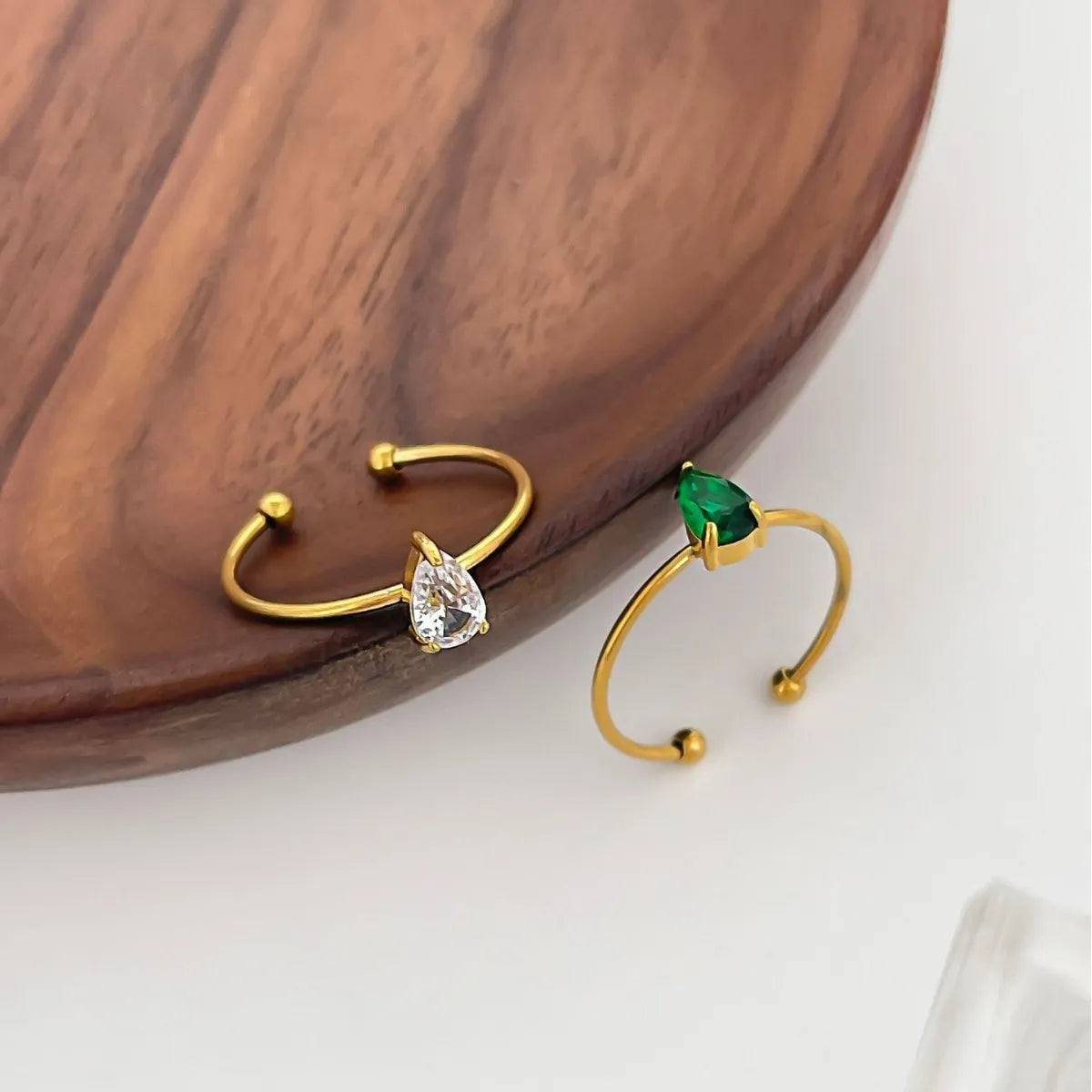 2-Piece 18K Gold-Plated Inlaid Zircon Open Ring - Ladyez