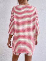 Striped Round Neck Top and Shorts Set