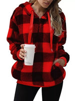 Full Size Plaid Sherpa Drawstring Hoodie Plus Size