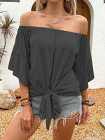 Tied Solid Off-Shoulder Blouse - Ladyez