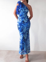 Floral Print One-Shoulder Maxi Dress