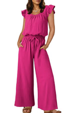 Ruffled Cap Sleeve Wide Leg Jumpsuit - Ladyez