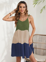Color Block Spaghetti Strap Cover-Up Dress - Ladyez
