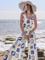 Printed V-Neck Wide Leg Jumpsuit - Ladyez
