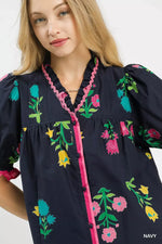Umgee Petal Parade Print Button-Down Blouse