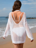 Backless Boat Neck Long Sleeve Cover Up - Ladyez