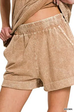 Zenana Halo Snow Washed Exposed Seam Top & Shorts Set