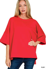 Zenana Scuba Round Neck Top with Side Slits