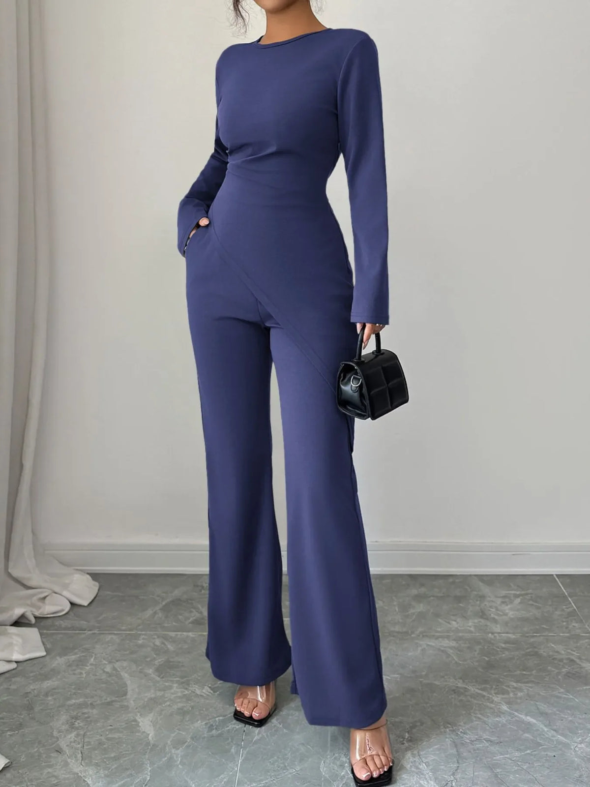 Asymmetric Long Sleeve Top and Pants Set