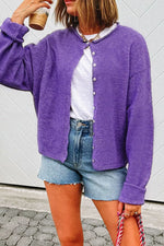 Round Neck Button-Down Knit Cardigan