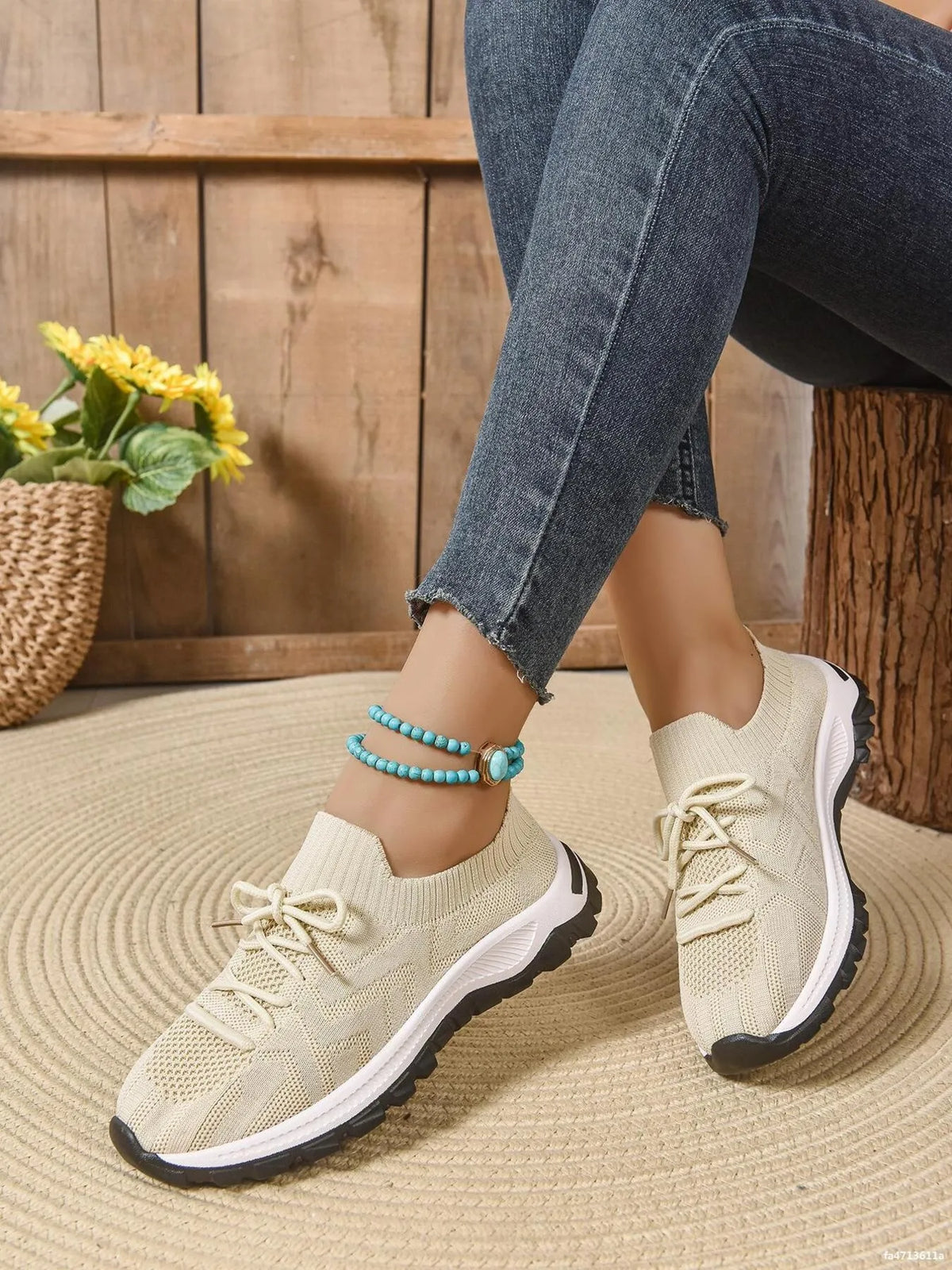 Mesh Knit Lace Up Athletic - Ladyez