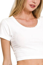Zenana Ribbed Scoop Neck Crop Short Sleeve Top - Ladyez