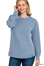 Zenana Full Size Raised Rib Round Neck Long Sleeve Top Plus Size