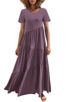 Round Neck Tiered Ruffle Maxi Dress - Ladyez