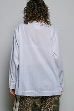 POL Lightweight Ruffle Trim Round Neck Woven Shirt