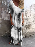 Full Size Pocketed Tie-Dye Short Sleeve Dress - Ladyez