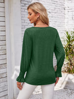 Smocked V-Neck Long Sleeve Blouse