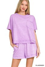 Zenana Acid Washed Oversized Top & Shorts Set