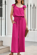 Ruffled Cap Sleeve Wide Leg Jumpsuit - Ladyez
