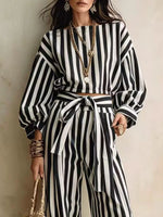 Striped Long Sleeve Top and Pants Two-Piece Set