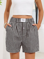 Gingham Elastic Waist Casual Shorts