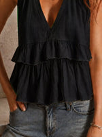 Ruffled V-Neck Sleeveless Top