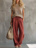 Openwork Knit Top and Wide-Leg Pant Set